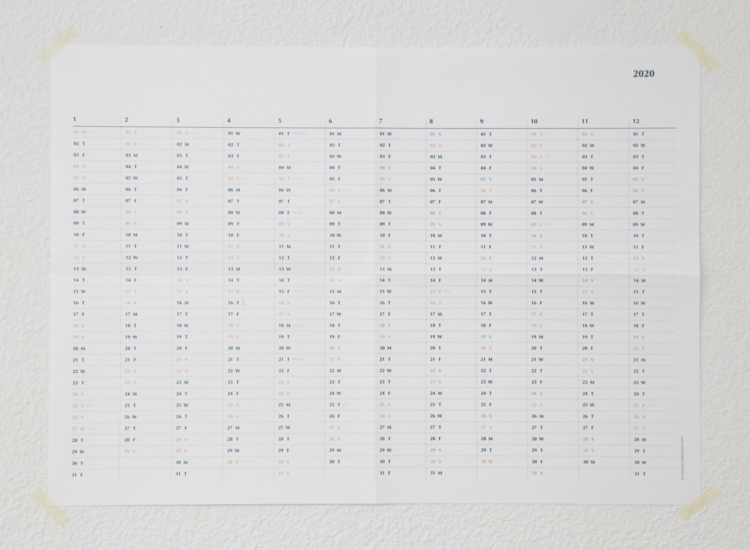 2020 Wall Calendar horizontal